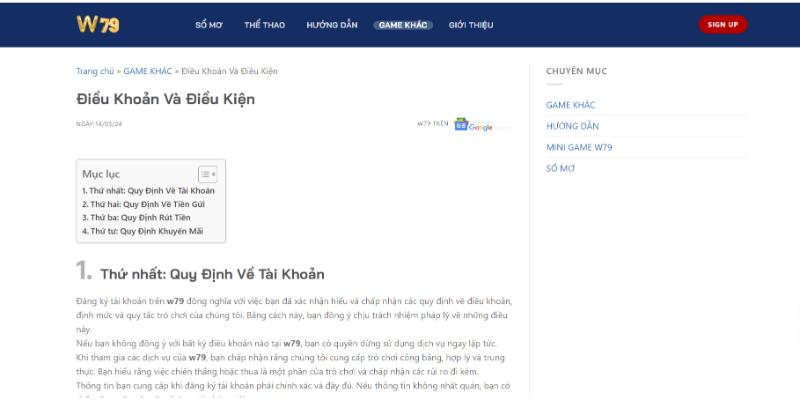 Các điều khoản đều được công khai rõ ràng tại win79